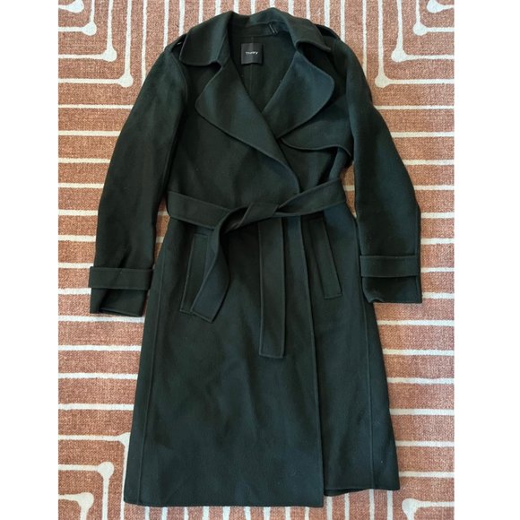 Theory Jackets & Blazers - Theory Oaklane Wool/Cashmere Wrap Trench Coat, Dark Green, Size P (00-0)